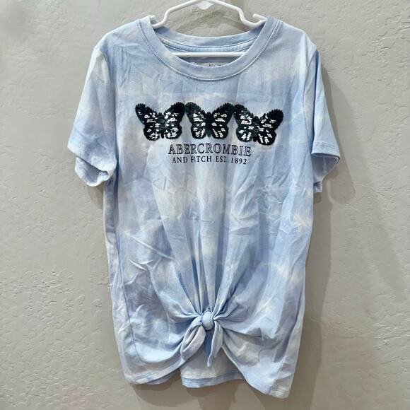 Abercrombie Kids Blue Tie Dye Butterfly Sequins Short Sleeve Shirt - Picture 1 of 6
